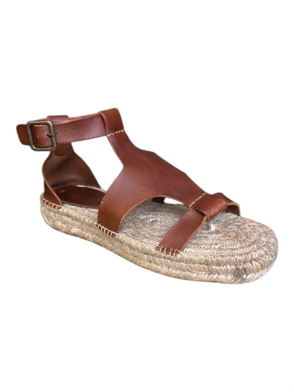 Soludos Women Olympia Espadrille Sandal Platform Brown Leather Straps Size 8.5